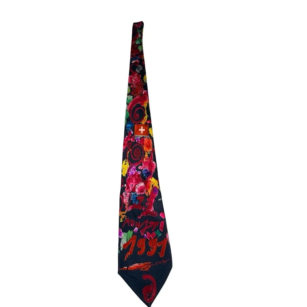Rare‎ Jean Tinguely 1991 Memorial Silk Tie Fabric Frontline Zurich Swiss Art